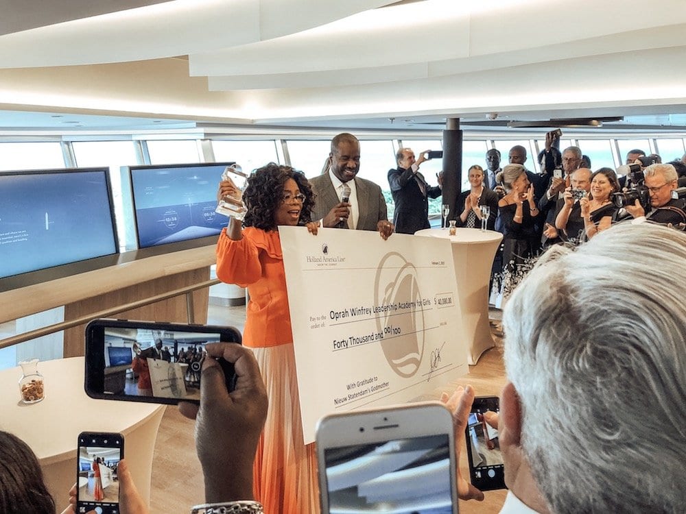 Oprah Receiving Donation from Holland America Line Cruises